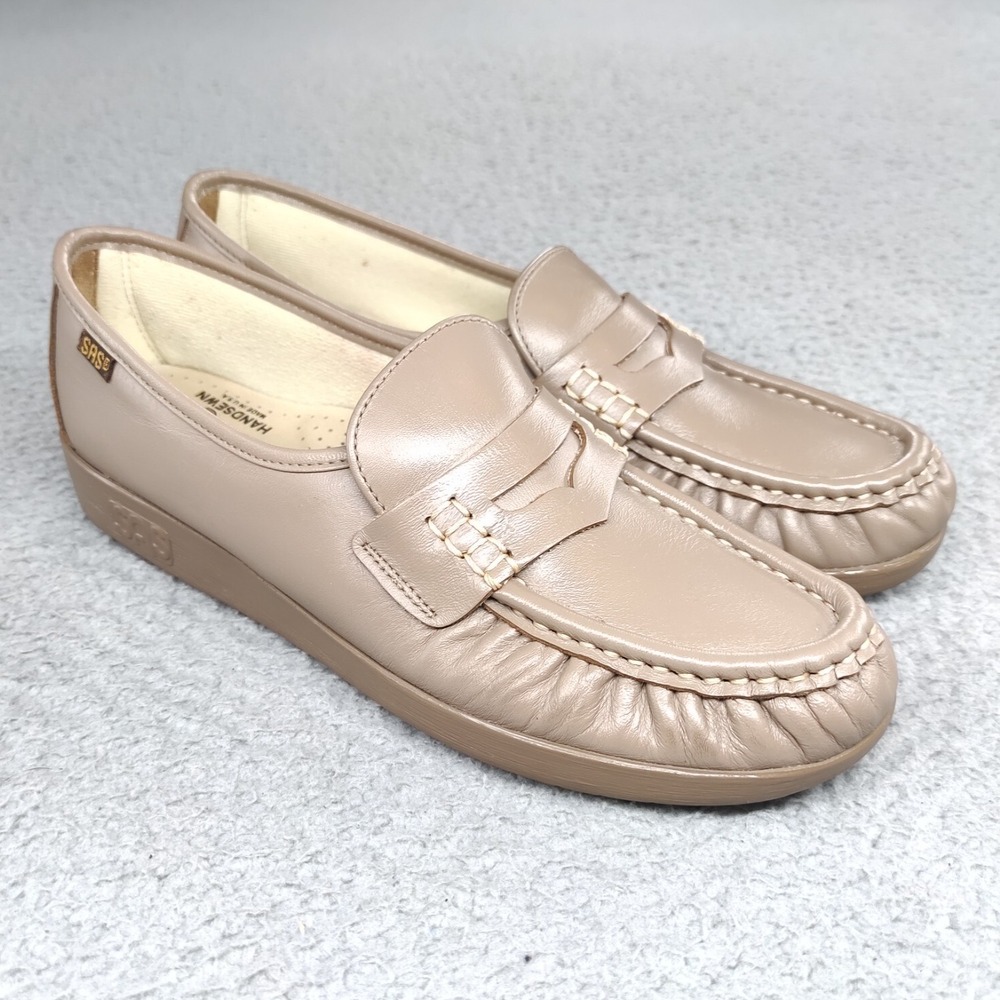 SAS Classic Penny Loafers Mocha Tan Leather Shoes Women 8.5 S Hand Sewn USA Made